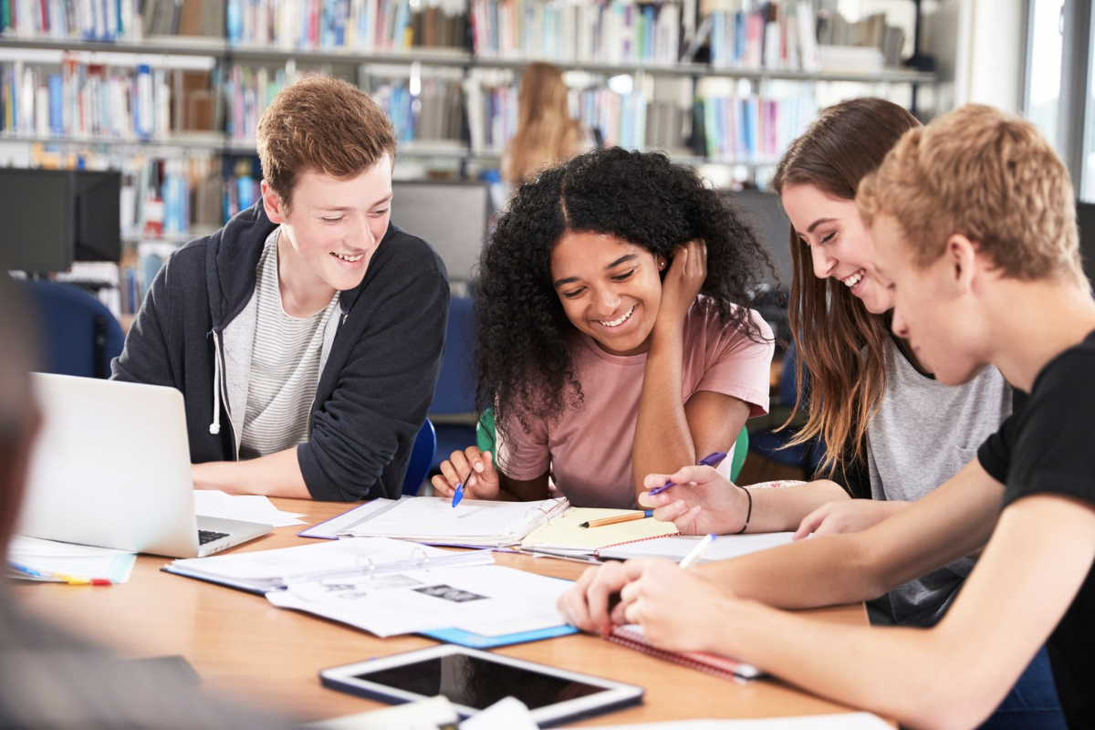 Students studying at a table.